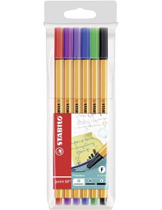 Stabilo Point 88 Pack de 6 Rotuladores de Punta Fina de Fibra - Trazo de 0.4 mm - Tinta con Base de Agua - Colores Surtidos