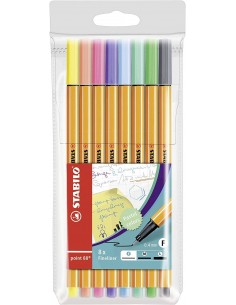 Stabilo Point 88 Pack de 8 Rotuladores de Punta Fina de Fibra - Trazo de 0.4 mm - Tinta con Base de Agua - Colores Surtidos