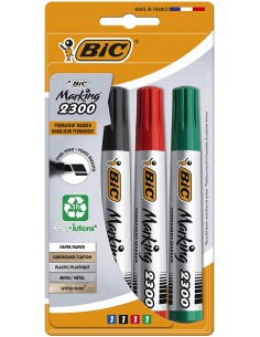 Bic Marking 2300 Ecolutions Pack de 4 Rotuladores Permanentes - Punta Biselada - Tinta con Base de Alcohol - Ecologico -