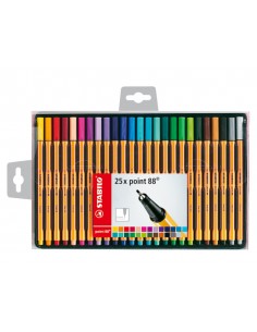 Stabilo Point 88 Pack de 25 Rotuladores de Punta Fina de Fibra - Trazo de 0.4 mm - Tinta con Base de Agua - Colores Surtidos