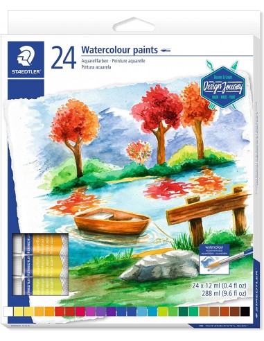 Staedtler Pack de 24 Tubos de Acuarela 12ml - Colores Brillantes-- Usar en Papel Acuarela o Cartulina - Colores Surtidos