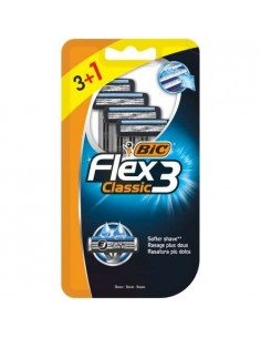 Bic Flex 3 Pack de 3 1 Maquinillas de Afeitar Desechables de 3 Hojas - Cabezal Pivotante - Tira Lubricante con Aloe Vera