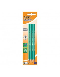 Bic Evolution Pack de 4 Lapices de Grafito Hexagonal - Mina HB Ultrarresistente - Sin Madera - No se Astilla