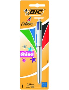 Bic 4 Colours Shine Boligrafo de Bola Retractil - Punta Media de 1.0mm - Tinta con Base de Aceite - 4 Colores de Tinta