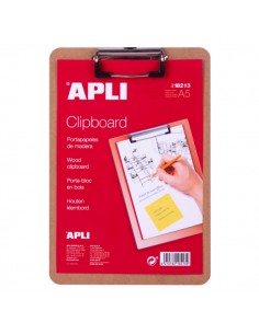 Apli Carpeta Portapapeles con Base de Madera y Pinza Metalica - Medidas 155x225mm - Formato A5
