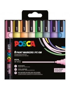 Posca PC-5M 8C Estuche de 8 Marcadores de Pintura - Punta de Bala 1.8-2.5mm - Tinta Base al Agua - Resistente a la Luz - No