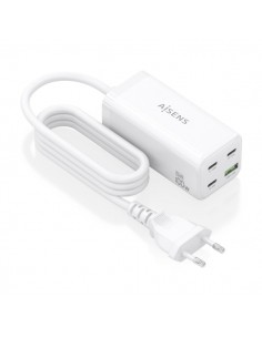 Aisens Cargador GAN 100W - 3xUSB-C PD3.0-QC4.0-QC5.0 - 1xUSB-A QC3.0 - Cable 1.4 Metros - Color Blanco