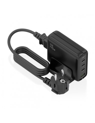 Aisens Cargador GAN 140W - 3xUSB-C PD3.0-QC4.0-QC5.0 - 1xUSB-A QC3.0 - Cable 1.4 Metros - Color Negro