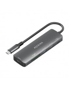 Aisens USB-C Dock 6 en 1 - USB-C a 1xHDMI - 2xUSB-A - 1xUSB-C PD 100W - 1xSD - 1xMicroSD - 15cm - Color Gris