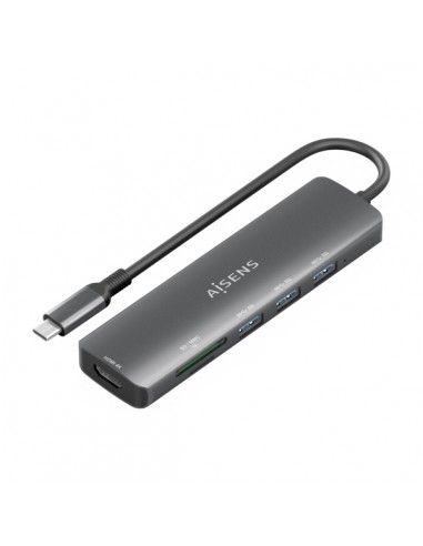 Aisens USB-C Dock 6 en 1 - USB-C a 1xHDMI - 3xUSB-A --1xSD - 1xMicroSD - 15cm - Color Gris