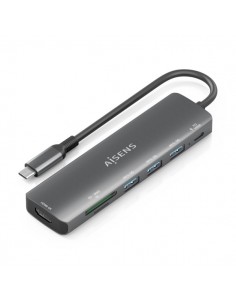Aisens USB-C Dock 7 en 1 - USB-C a 1xHDMI - 3xUSB-A - 1xUSB-C 100W - 1xSD - 1xMicroSD - 15cm - Color Gris