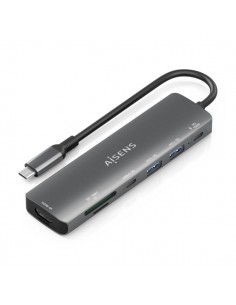 Aisens USB-C Dock 7 en 1 - USB-C a 1xHDMI - 2xUSB-A - 1xUSB-C - 1xUSB-C 100W - 1xSD - 1xMicroSD - 15cm - Color Gris