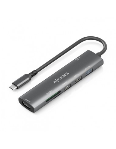 Aisens USB-C Dock 7 en 1 - USB-C a 1xHDMI - 2xUSB-A 2.0 - 1xUSB-A 3.0 - 1xUSB-C 100W - 1xSD - 1xMicroSD - 15cm - Color Gris