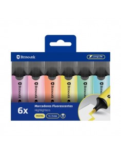 Bismark Pack de 6 Marcadores Fluorescentes - Punta Biselada 2 - 5mm Aprox - Tinta Base de Agua - Larga Duracion - Colores