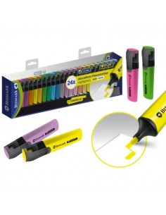Bismark Pack de 24 Marcadores Fluorescentes - Punta Biselada 2 - 5mm Aprox - Tinta Base de Agua - Larga Duracion - Colores