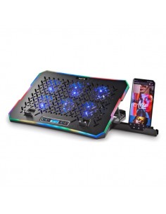 NGS HeroStand Base de Refrigeracion para Portatil Hasta 15.6" - 6 Ventiladores con LED Azul - Pantalla LCD con Botones de