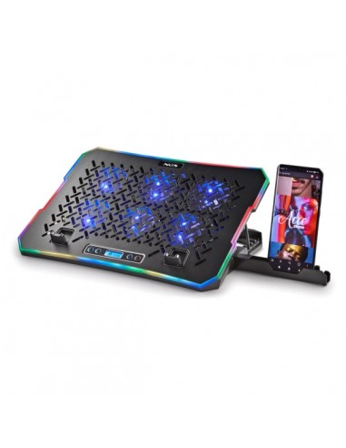 NGS HeroStand Base de Refrigeracion para Portatil Hasta 15.6" - 6 Ventiladores con LED Azul - Pantalla LCD con Botones de