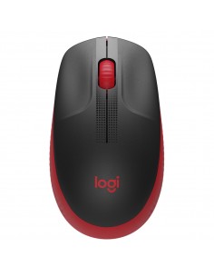 Logitech M190 Full Size Raton Inalambrico USB 1000dpi - 3 Botones - Gran Tamaño - Uso Ambidiestro - Color Negro Rojo