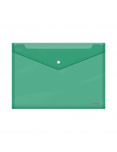 Dohe Sobre con Cierre de Broche - Tamaño Folio Plus Apaisado - Polipropileno Cristal Transparente 150 Micras - Color Verde