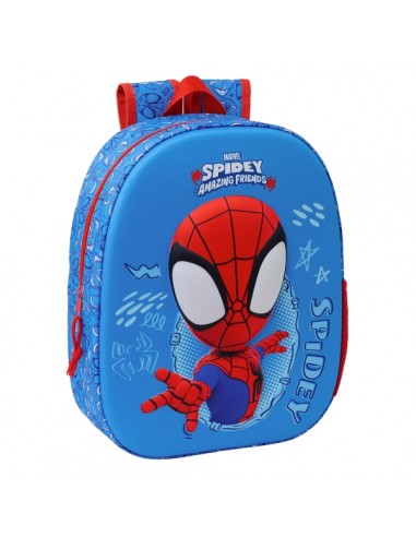 Safta Spidey Mochila Guarderia 3D - Asa de Mano - Compartimento Principal con Cremallera - 22x27x10cm - Color Azul Rojo