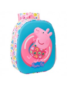 Safta Peppa Pig Mochila 3D - Asa de Mano - Portabotellas Lateral - 27x33x10cm - Color Azul Rosa