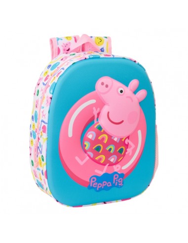 Safta Peppa Pig Mochila 3D - Asa de Mano - Portabotellas Lateral - 27x33x10cm - Color Azul Rosa