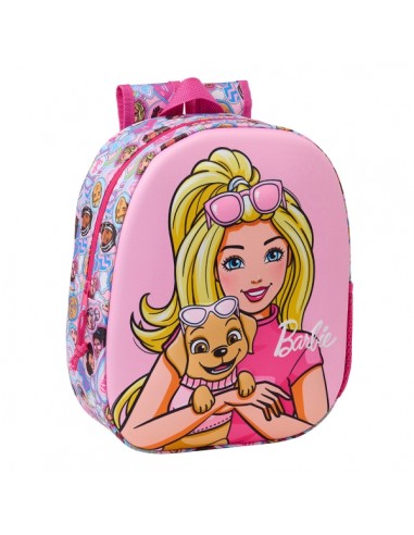 Safta Barbie Mochila 3D - Asa de Mano - Portabotellas Lateral - 27x33x10cm - Color Rosa