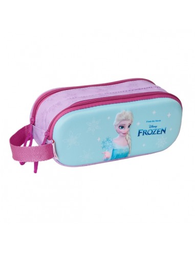 Safta Frozen Estuche Portatodo 3D - 2 Compartimentos - Asa de Mano - 21x8x6cm - Color Rosa Azul