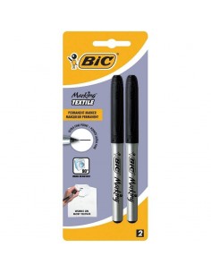 Bic Marking Textile Pack de 2 Rotuladores Permanentes para Ropa - Punta Ultrafina 0.9mm - Lavados hasta 90-- Tinta con Base