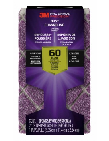 3M Pro Grade Precision Taco de Lija - Grano 60 Grueso - Canalizacion de Polvo - 6.35x11.4x2.54cm - Color Morado