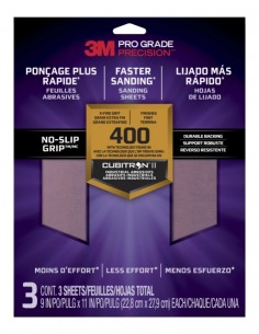 3M Pro Grade Precision Pack de 3 Hojas de Lijado - Grano 400 Extrafino - 22.8x27.9cm - Rendimiento Superior - Reduccion de