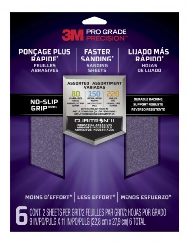3M Pro Grade Precision Faster Pack de 6 Hojas de Lijado - Lijas de Granos Surtidas - 22.8x27.9cm - Rendimiento Superior -