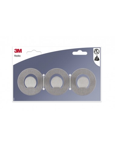 3M Ganchos Adhesivos en Barra Metalica - Barra con 3 Ganchos - Soporta hasta 1.2kg - Color Gris Titanio
