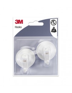 3M Pack de 2 Ganchos con Ventosa - Cierre de Palanca - Soporta hasta 1kg - Color Blanco