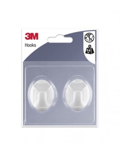 3M Pack de 2 Ganchos Adhesivos Ovalados - Formato M - Soporta hasta 0.6kg - Color Blanco