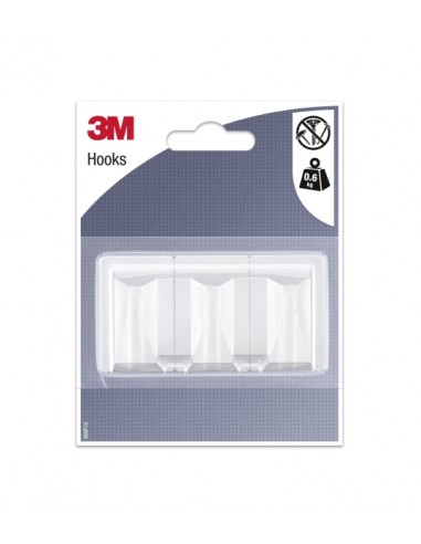 3M Gancho Adhesivo Rectangular - Formato L - Soporta hasta 0.6kg - Color Blanco