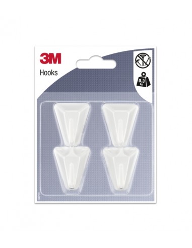 3M Pack de 4 Ganchos Adhesivos Triangulares - Soporta hasta 1kg - Color Blanco