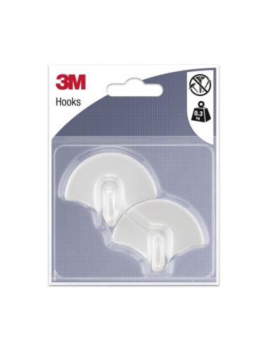 3M Pack de 2 Ganchos Adhesivos con Forma de Abanico - Soporta hasta 0.3kg - Color Blanco