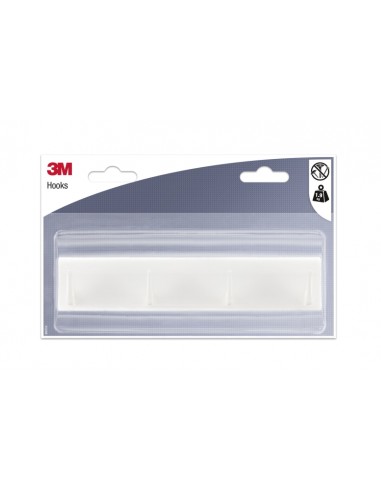 3M Ganchos Adhesivos en Barra - Barra con 4 Ganchos - Soporta hasta 1.9kg - Color Blanco