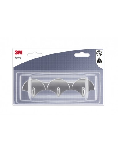 3M Ganchos Adhesivos en Barra - 3 Ganchos - Soporta hasta 1.5kg - Color Gris Metalizado