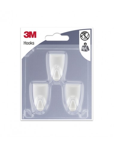3M Pack de 3 Ganchos Adhesivos Modernos - Formato S - Soporta hasta 0.3kg - Color Blanco