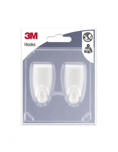 3M Pack de 2 Ganchos Adhesivos Modernos - Formato M - Soporta hasta 0.6kg - Color Blanco