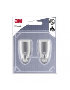 3M Pack de 2 Ganchos Adhesivos Modernos - Formato M - Soporta hasta 0.6kg - Color Gris Metalizado