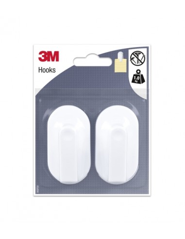 3M Pack de 2 Ganchos Adhesivos para Notas - Soporta hasta 1kg - Color Blanco