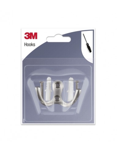 3M Gancho Doble para Atornillar de Metal - Color Gris Metalizado