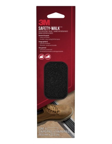 3M Safety-Walk Pack de 6 Tiras Adhesivas Antideslizantes - Uso en Interior y Exterior - 50.8mm x 228m - Color Negro