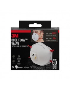3M Cool Flow Pack de 2 Mascarillas para Particulas FFP3 - Reutilizable - con Valvula - para Altos Niveles de Particulas -