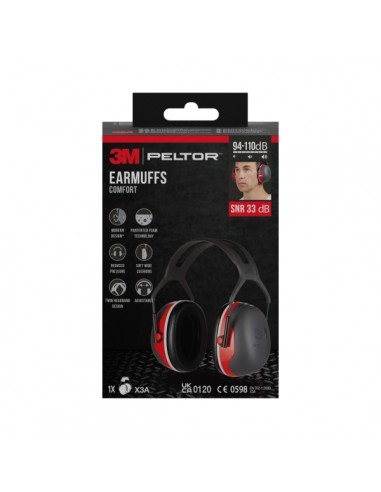 3M Peltor Orejeras Auditivas - SNR 33dB - Comoda Diadema - Ajustable - Color Negro Rojo