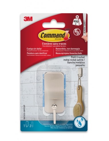 Command Gancho Compacto para Aseo - Resistente al Agua - 1Â Unidad - 2 Tiras Adhesivas - Soporta hasta 450G - Talla S -