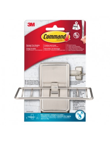 Command Jabonera de Aseo - Soporta hasta 0.9kg - Incluye 2 Tiras Adhesivas Medianas para Aseo - Color Niquel Satinado